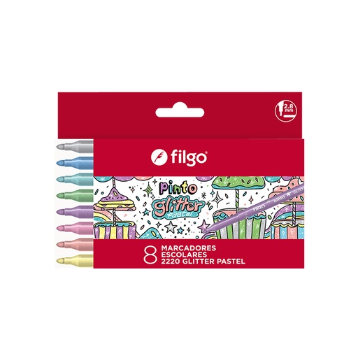 [CM2220-E8-GLIPAS] MARCADOR FILGO PINTO CAJA X8 GLITTER PASTEL