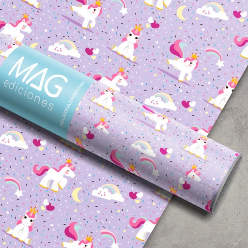 [5103] PAPEL PARA REGALO MAG 70X100 X10 5103 UNICORNIOS CONFETI