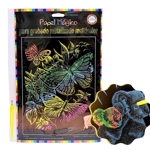 [26351] PAPEL MAGICO A4 210X297 PRE GRABADO METALIZADA MULTICOLOR