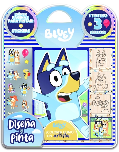 [6074] SET VERTICE DISEÑA Y PINTA BLUEY CON SELLOS