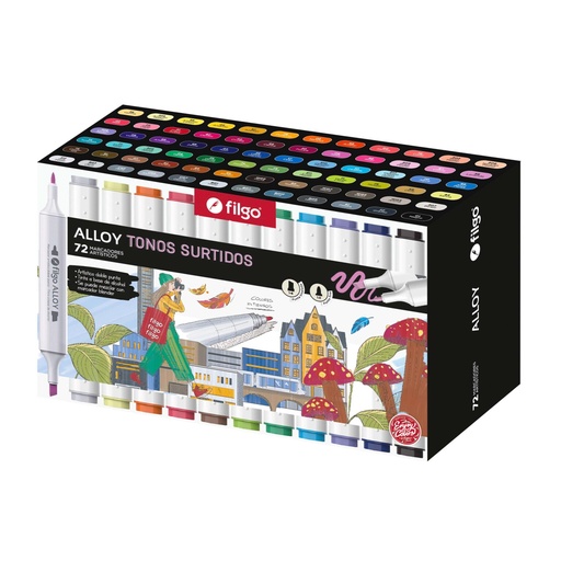 [ALLYM-E72-SUR] MARCADOR FILGO ALLOY DOBLE PUNTA X 72 TONOS SURTIDOS