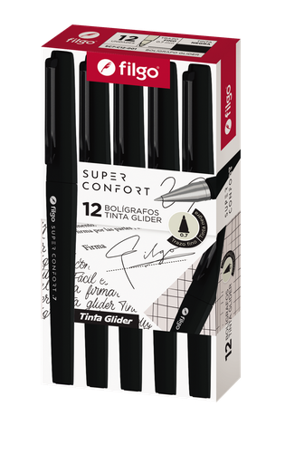 [SC7-C12-001] BOLIGRAFO FILGO SUPER CONFORT 0.7 X 12 NEGRO GLIDER