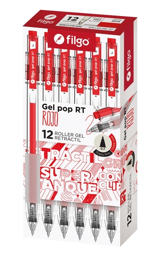 [GPRT7-C12-002] BOLIGRAFO FILGO GEL POP RETRACTIL 0.7 X 12 ROJO