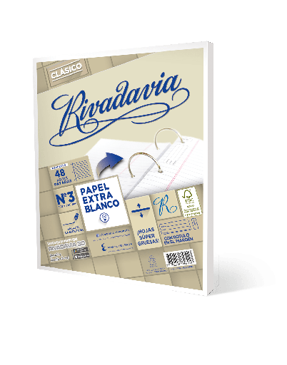 [478521] REPUESTO RIVADAVIA Nº3 EXTRA BLANCO SIN BANDA 48 HOJAS RAYADO