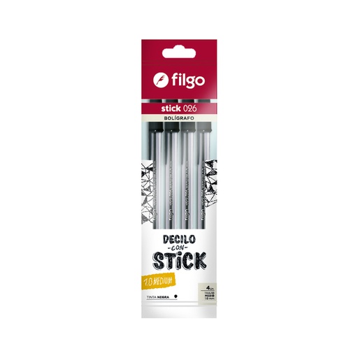 [SK10-F4-001] BOLIGRAFO FILGO 026 STICK 1.0 X 4 NEGRO