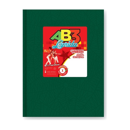[613431] CUADERNO LAPRIDA AB3 ARAÑA TAPA DURA 98H VERDE RAYADO