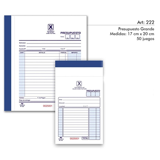 [222] TALONARIO TALOFFICE  DUPLICADO GRANDE