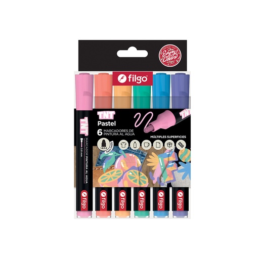 [TNTM30-E6-PAS] MARCADOR FILGO TNT PINTURA AL AGUA X6 PASTEL
