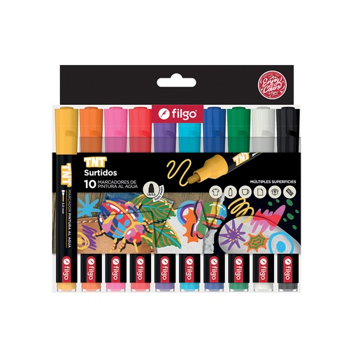 [TNTM30-E10-SUR] MARCADOR FILGO TNT PINTURA AL AGUA X10 SURTIDO