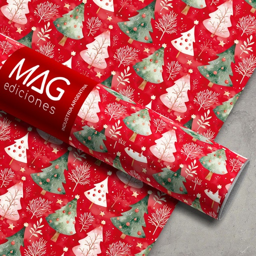[7051] PAPEL PARA REGALO MAG 70X100 X 10 NAVIDAD ARBOLITOS NAVIDEÑOS