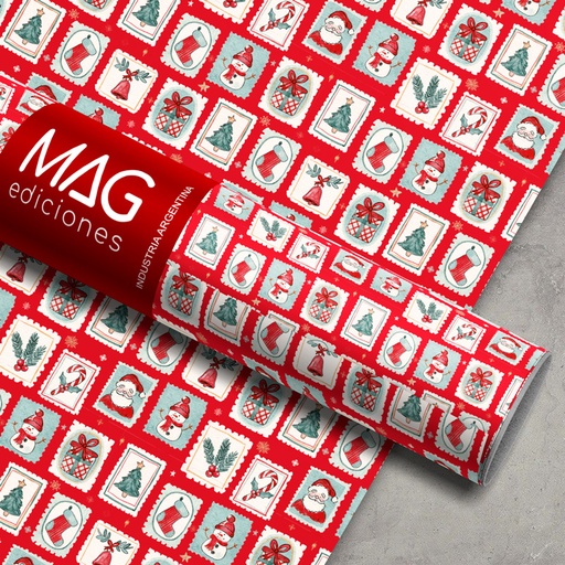 [7053] PAPEL PARA REGALO MAG 70X100 X 10 NAVIDAD ESTAMPILLAS NAVIDEÑAS