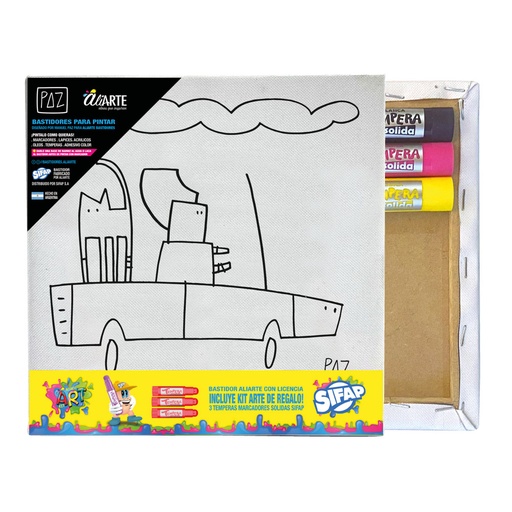 [BAST2020KITPAZ9] BASTIDOR SIFAP ILUSTRADO 20X20CM CON TEMPERAS SOLIDAS PAZ9