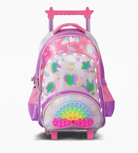 [F6301] MOCHILA FOOTY CON CARRO 18'' RAINBOW POP IT CON LUZ