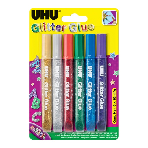 [U39040] PEGAMENTO UHU GLITTER X6 X10ML ORIGINAL