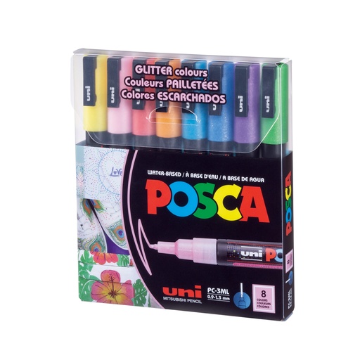[MUNPC3MLE8] MARCADOR UNI POSCA PC-3M X8 GLITTER