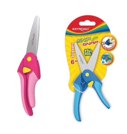 [KR971696] TIJERA KEYROAD ESCOLAR TIPO ALICATE CON TRABA Y APERTURA AUTOMATICA 15CM