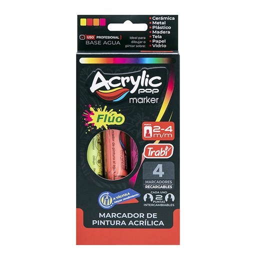 [TR34089] MARCADOR TRABI ACRILICO FLUO X4