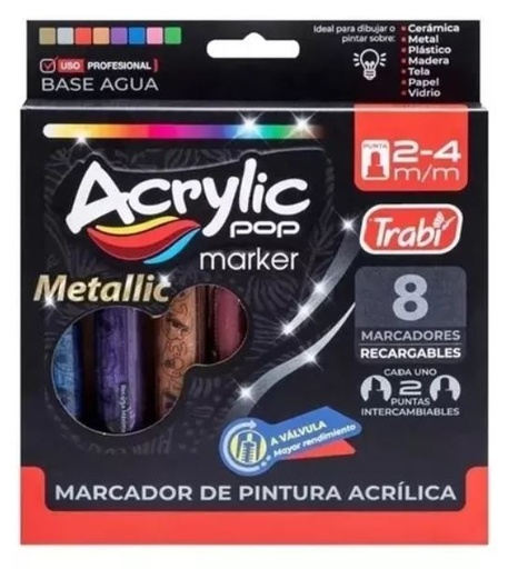 [TR34091] MARCADOR TRABI ACRILICO METALLIC X8