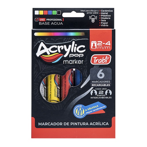 [TR36116] MARCADOR TRABI ACRILICO 2-4MM SURTIDO X6
