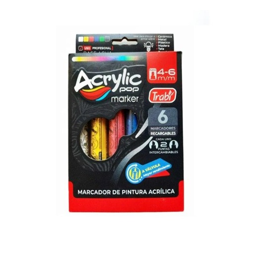 [TR83111] MARCADOR TRABI ACRILICO 4-6MM SURTIDO X6