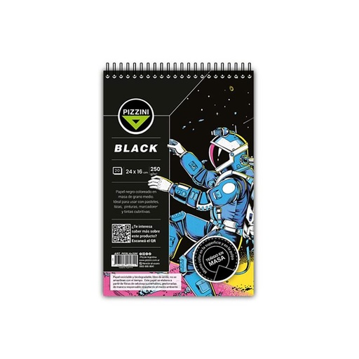 [PEBLAX20H] BLOCK PIZZINI ESPIRAL 16X24CM 20 HOJAS NEGRO