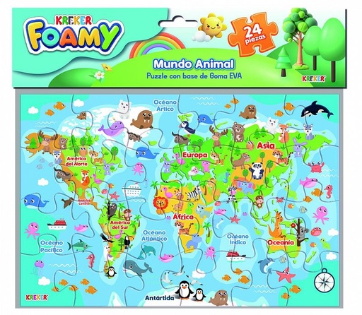 [813] JUEGO KREKER FOAMY PLANISFERIO MUNDO ANIMAL X24 PIEZAS