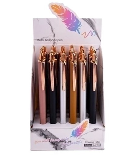 [25-284] BOLIGRAFO MP METALICO RETRACTIL CUERPO ENGOMADO X4