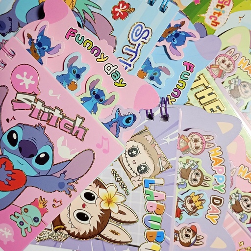 [6347] LIBRETA CON STICKERS Y SOLAPAS 95X140MM (STITCH-CAPYBARA-LABUBU)