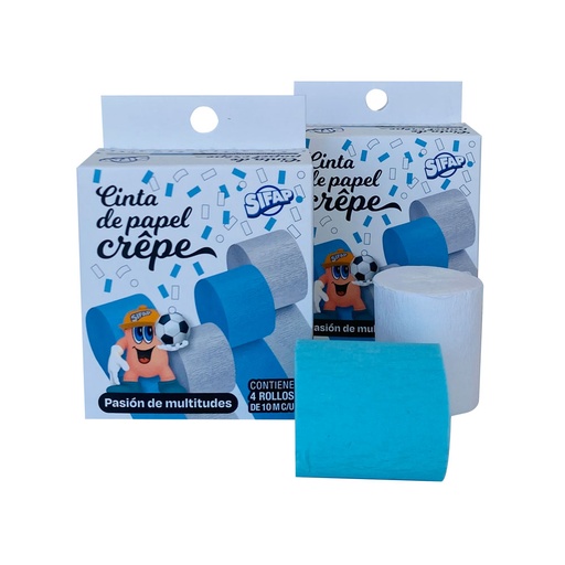 [5304] CINTA DE PAPEL CREPE SIFAP X4 CELESTE Y BLANCO