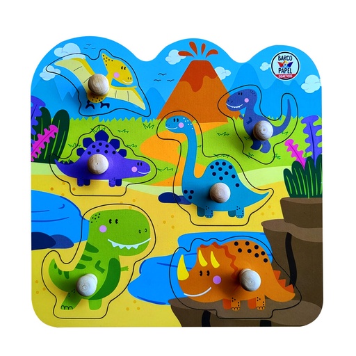 [786071079106] JUEGO DE MADERA BARCO DE PAPEL MIS PRIMEROS ENCASTRES - DINOS