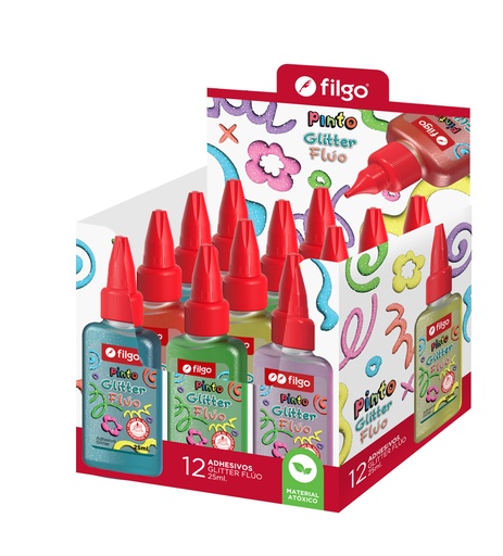 [ADGLITTER25-C12-FLU] ADHESIVO FILGO PINTO GLITTER 25ML X12 FLUO