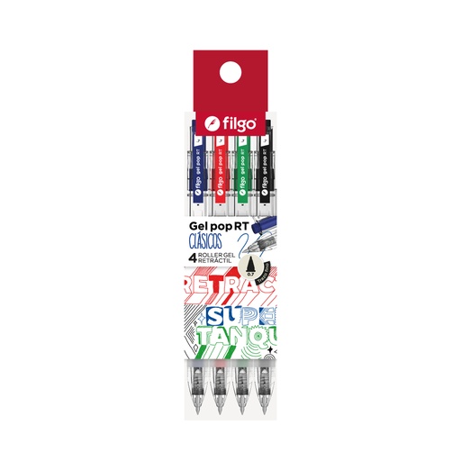 [GPRT7-E4-CLA] BOLIGRAFO FILGO ROLLER GEL RETRACTIL 0.7 X 4 COLORES CLASICOS