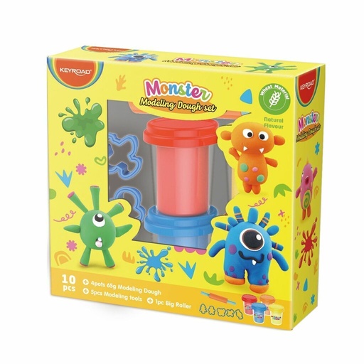 [KR972268] KIT KEYROAD DE MASA PARA MODELAR X 4 COLORES + RODILLO + 5 MOLDES