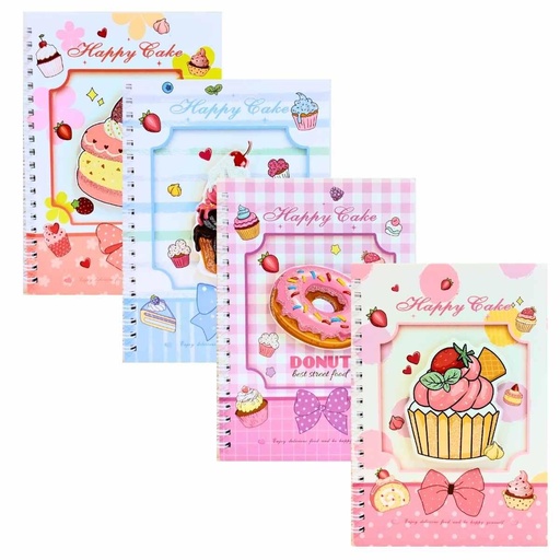 [26725] CUADERNO ESPIRALADO CON GLITTER 40 HOJAS RAYADAS CUPCAKES/FRUTAS