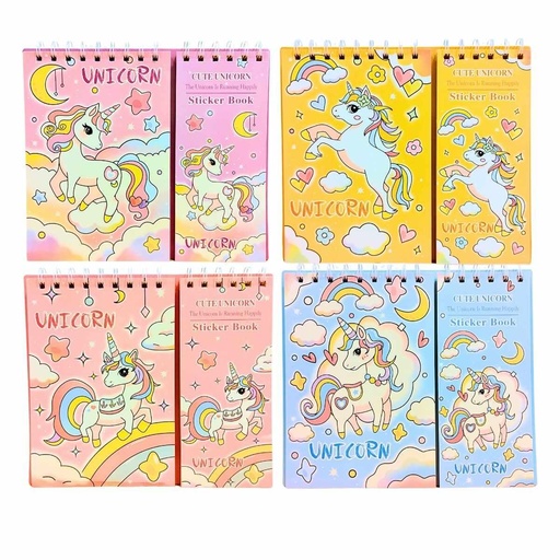 [26726] LIBRETA  ESPIRALADA 60 HOJAS RAYADAS + 16 PLANCHAS STICKERS UNICORNIO