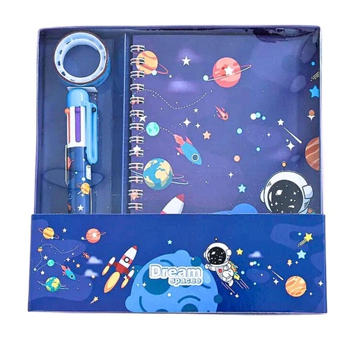 [26757] LIBRETA + BOLIGRAFO X 6 COLORES Y CINTA ESPACIAL