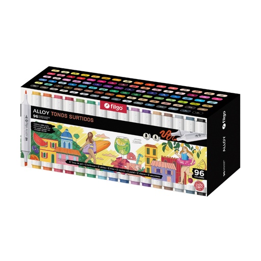 [ALLYM-EM96-SUR] MARCADOR FILGO ALLOY DOBLE PUNTA X 96 TONOS SURTIDOS