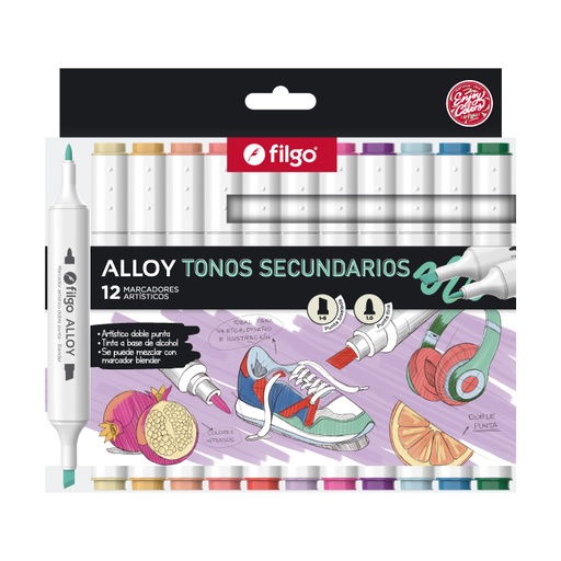 [ALLYM-E12-SEC] MARCADOR FILGO ALLOY DOBLE PUNTA X 12 TONOS SECUNDARIOS