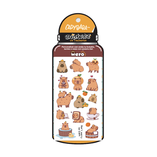 [WE4167] STICKERS WERO PARA BOTELLA UV TRANSFER X 2 PLANCHAS CAPYBARA