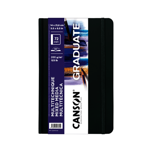 [C31200L030] LIBRETA CANSON GRADUATE MULTITECNICA CON ELASTICO 14x21.6cm 72 HOJAS DE 200g
