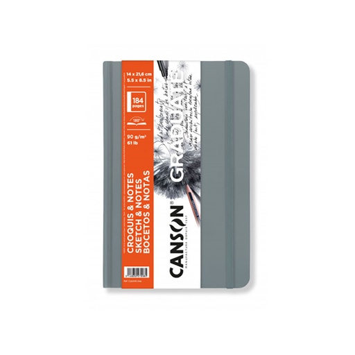 [C31200L044] LIBRETA CANSON GRADUATE PARA BOCETOS Y NOTAS CON ELASTICO 14x21.6cm 184 HOJAS DE 90g GRIS