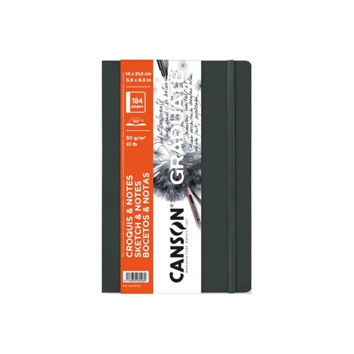 [C31200L042] LIBRETA CANSON GRADUATE PARA BOCETOS Y NOTAS CON ELASTICO 14x21.6cm 184 HOJAS DE 90g NEGRO