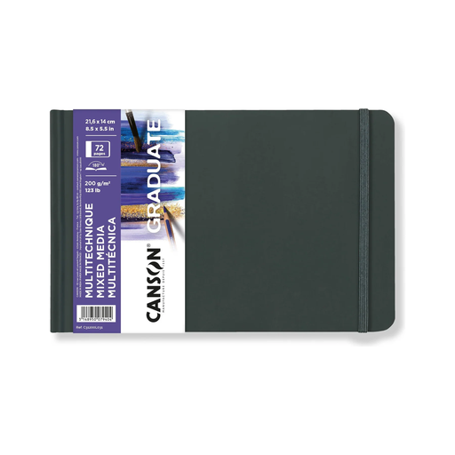 [C31200L031] LIBRETA CANSON GRADUATE MULTITECNICA CON ELASTICO APAISADA 21.6x14 72 HOJAS DE 200g