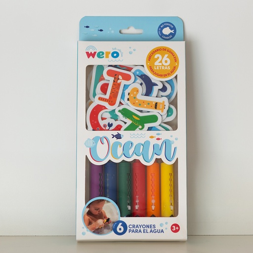 [WE4191] CRAYONES WERO PARA EL AGUA X 6 COLORES SURTIDOS + 26 LETRAS DE GOMA EVA