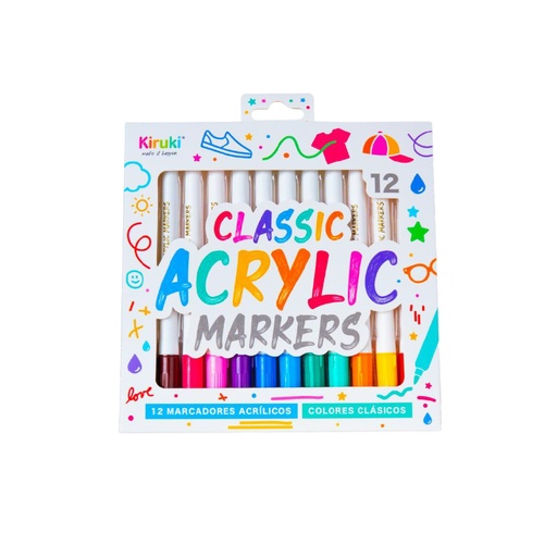 [700010] MARCADOR KIRUKI ACRILICO X 12 COLORES CLASICOS