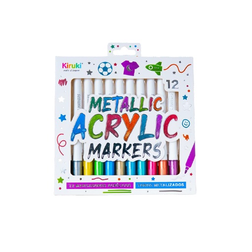 [700012] MARCADORES KIRUKI ACRILICO X 12 COLORES METALIZADOS