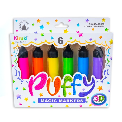 [700009] MARCADOR KIRUKI PUFFY 3D X 6 COLORES SURTIDOS