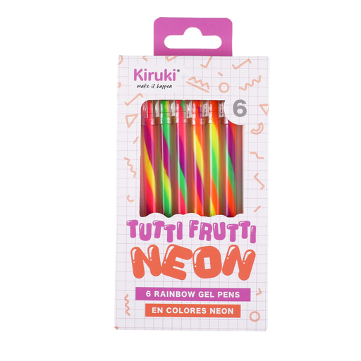 [140003] BOLIGRAFO KIRUKI TUTTI FRUTTI GLITTER X 6 COLORES NEON MULTICOLOR