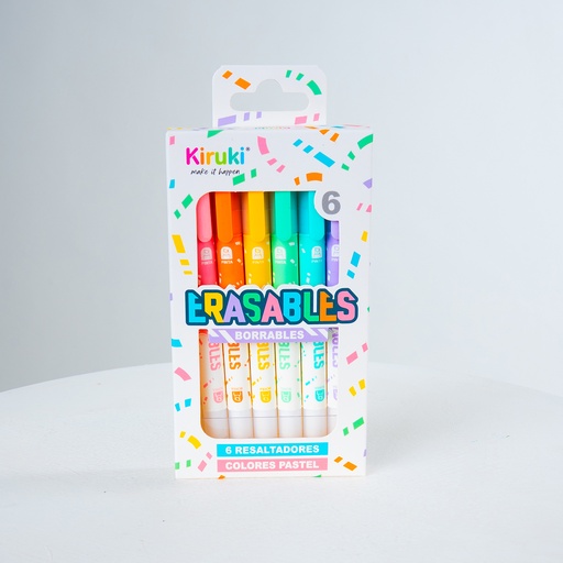 [180006] RESALTADOR KIRUKI DOBLE PUNTA BORRABLE X 6 COLORES PASTEL
