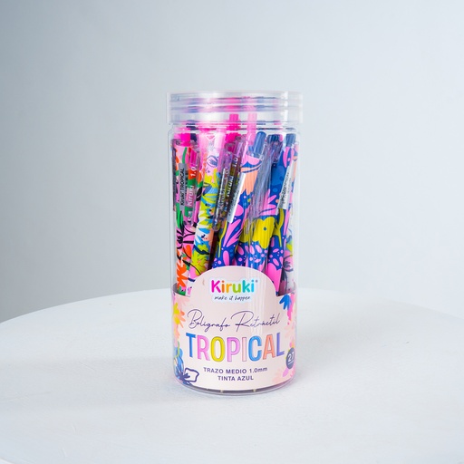 [110011] BOLIGRAFO KIRUKI RETRACTIL TRAZO MEDIO TINTA AZUL X 27 TROPICAL
